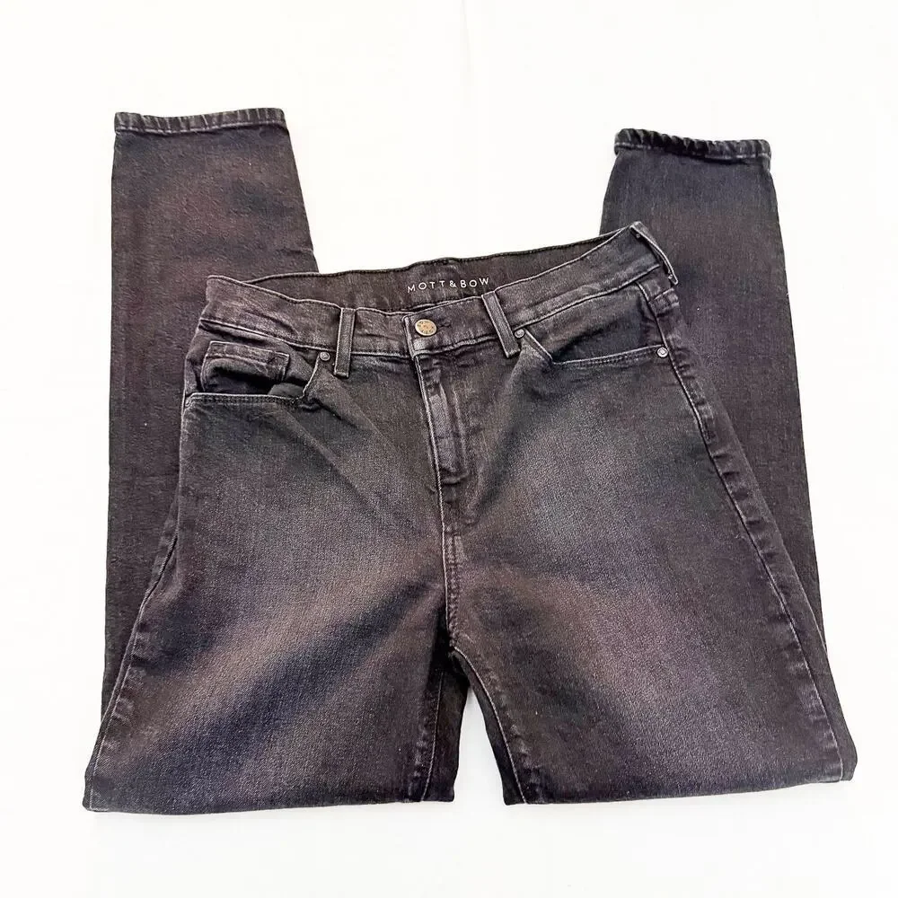 Mott & Bow Alle Mom Jeans Straight Leg Black Denim Zip Fly Size 27 x 28